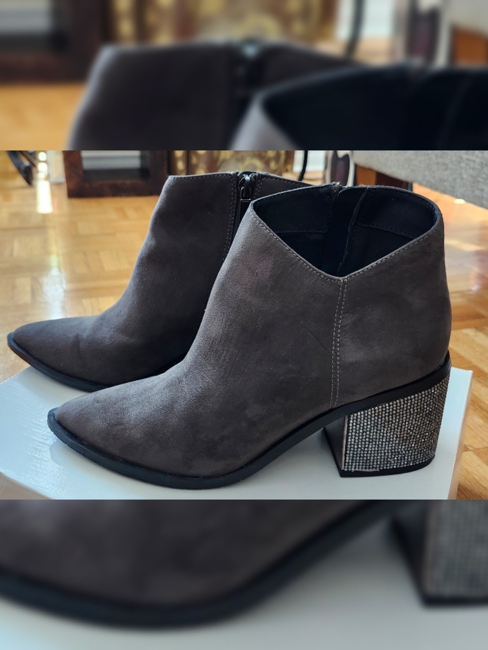 Women's Kenneth Cole suede zip up booties with rhinestone heel - size 8